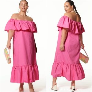 NWT Never Fully Dressed Rosie Off the Shoulder Ruffle Midi Dress Pink